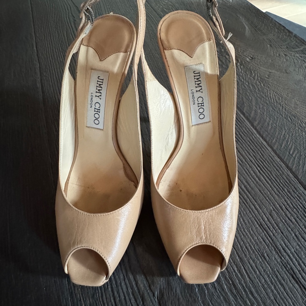 Jimmy Choo Tan Patent Leather Heels